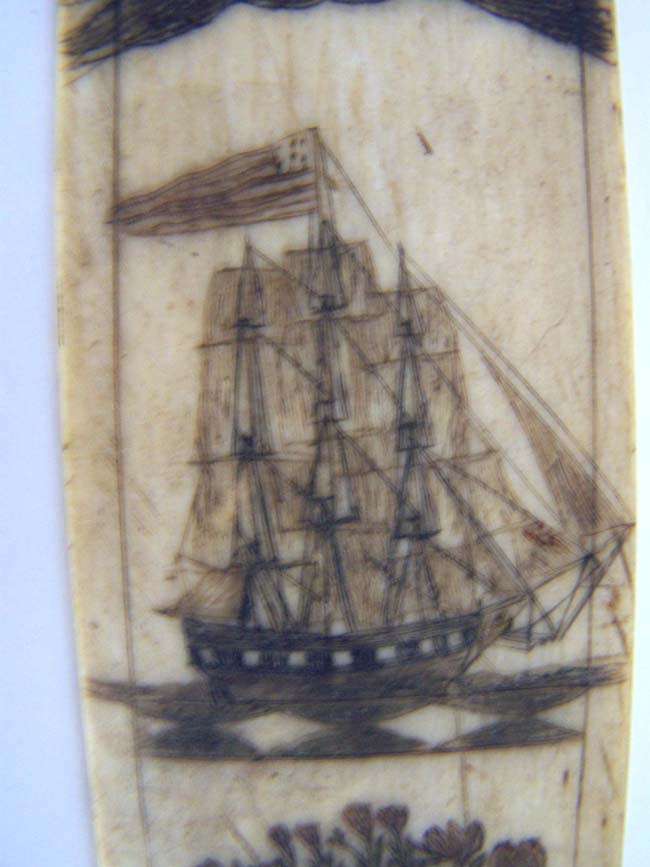 A Fine 19th century polycromed 8 panel ANTIQUE SCRIMSHAWED Whalebone Corset Busk — image 3